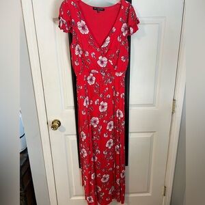 Medium dark coral flowered dress - worn once